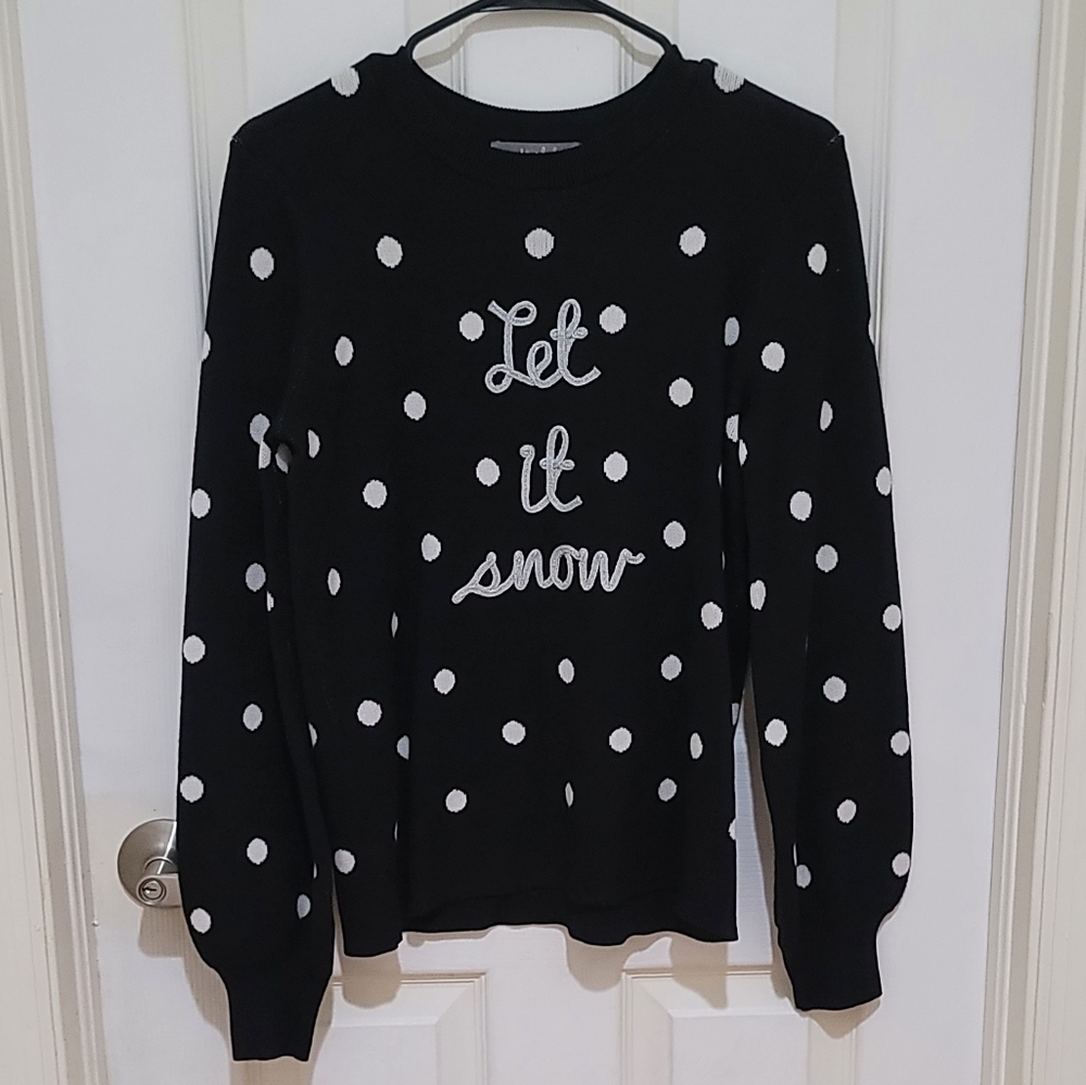 NWOT Marled Black Polka Dot "Let It Snow" Sweater